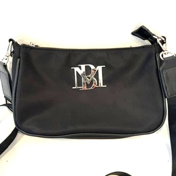 Badgley Mishka Black Nylon Bag Crossbody Baguette Top Zip Silver Logo - Picture 4 of 12